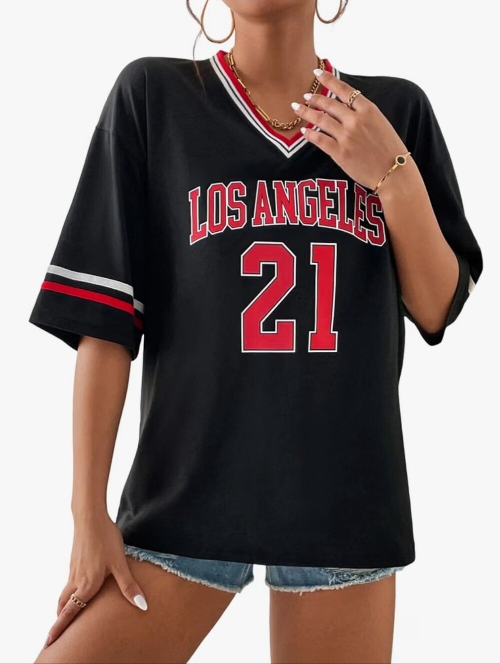 Y2k Number Jersey Shirts V Neck Half Sleeve Oversized Tee Top